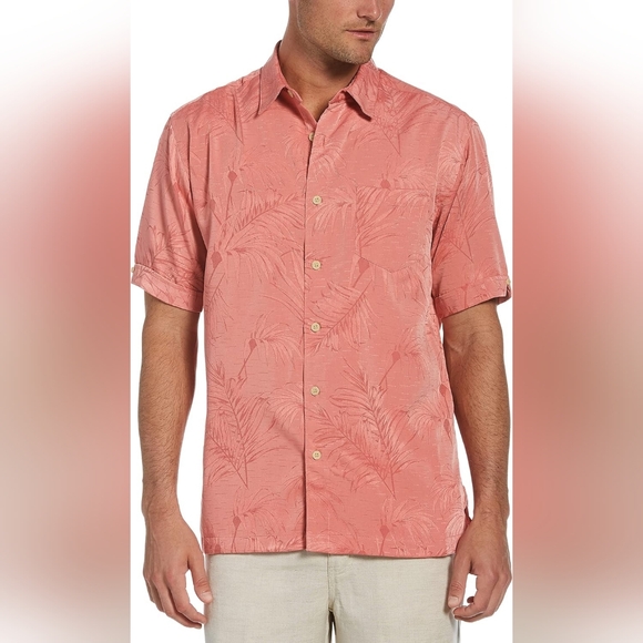 Cubavera Men's XL Tonal Tropical Button Shirt Orange Coral Palm Print EUC - Picture 1 of 6